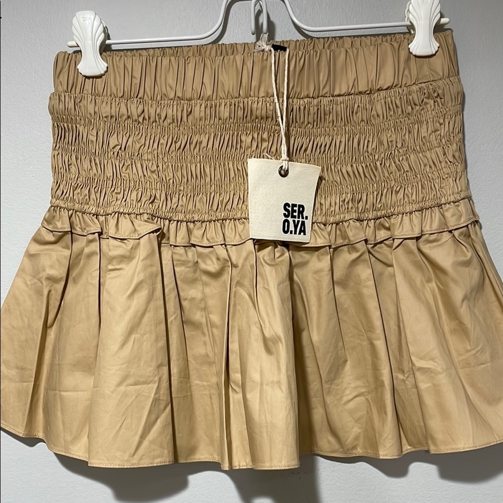 SER.O.YA Tan Pleated Bruna Skirt NWT